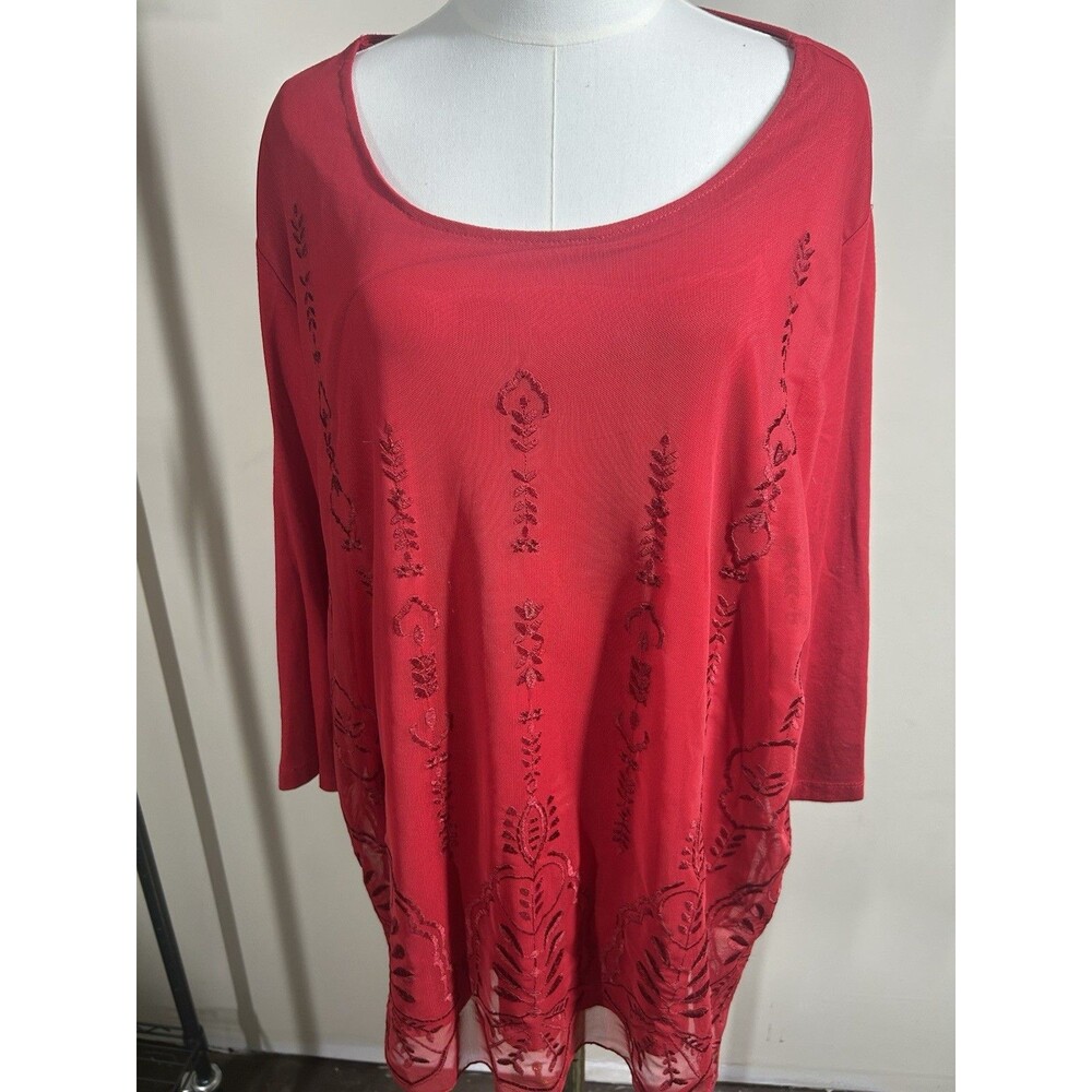 Catherines Womens Blouse 2X 22/24w Red Lined 3/4 Sleeves 179